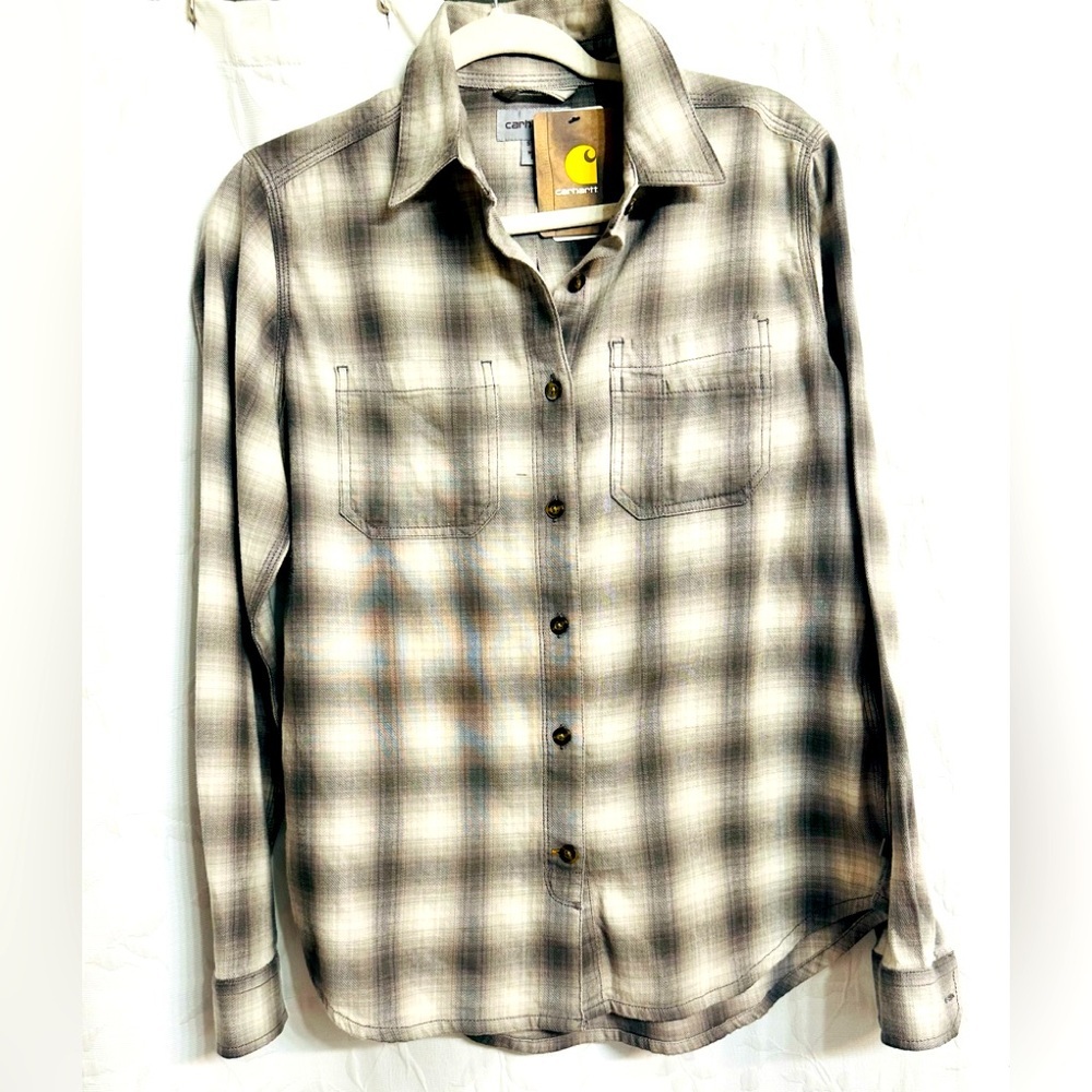 Carhartt NWT Black Cream Plaid Casual Work Gear Button Down Shirt Long Sleeves S